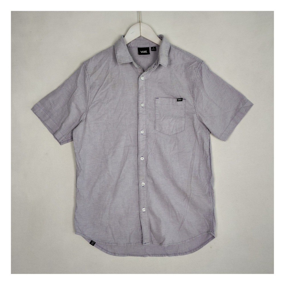 Vans Mens Small Short Sleeve Button Down Shirt Purple Chambray Off The Wall